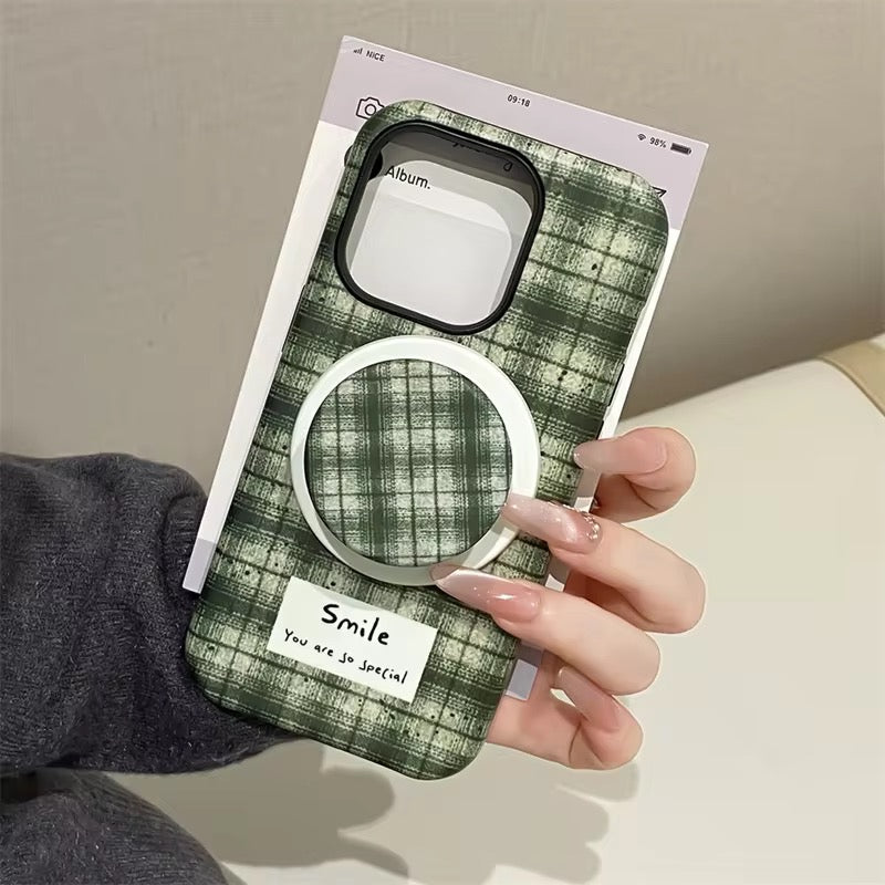 Checkered Green Yellow Magsafe Magnetic Phone Holder iPhone Pre-Order Case