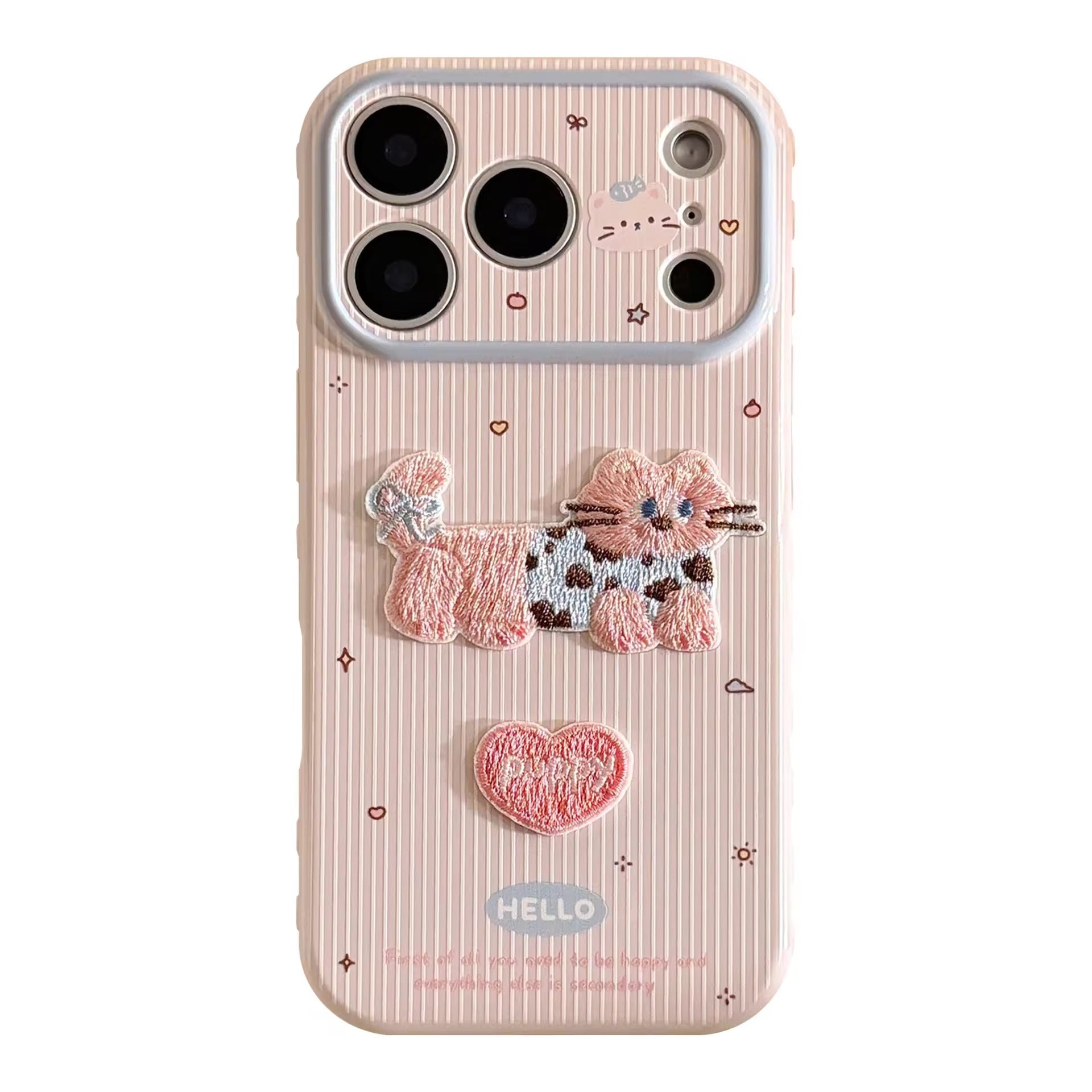 Cute Cat Dog 3D Embroidery Stripes iPhone Pre-Order Silicone Case