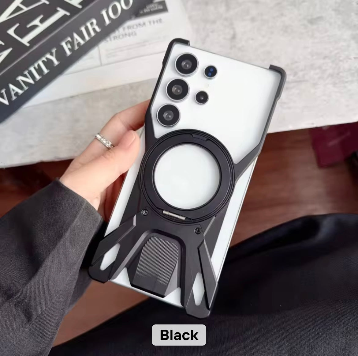 Premium Aluminium Rotating Stand Pre-Order Skeleton Samsung Sleek Metal Rimless Bumper Case