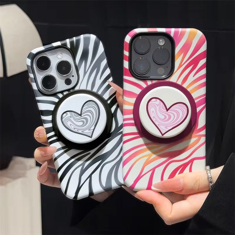 Black Pink Waves Heart Magsafe Magnetic Phone Holder iPhone Pre-Order Case