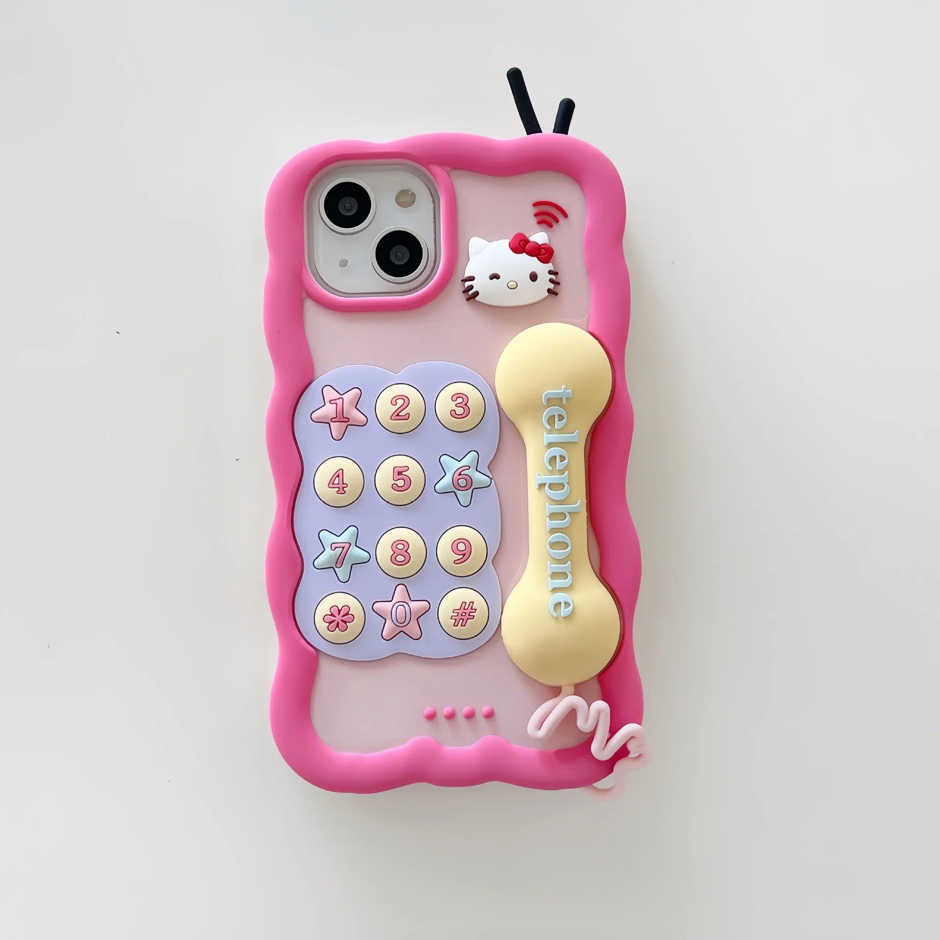 Hello Kitty Telephone Wired Rubber Silicone iPhone Case For iPhone 13 & iPhone 14