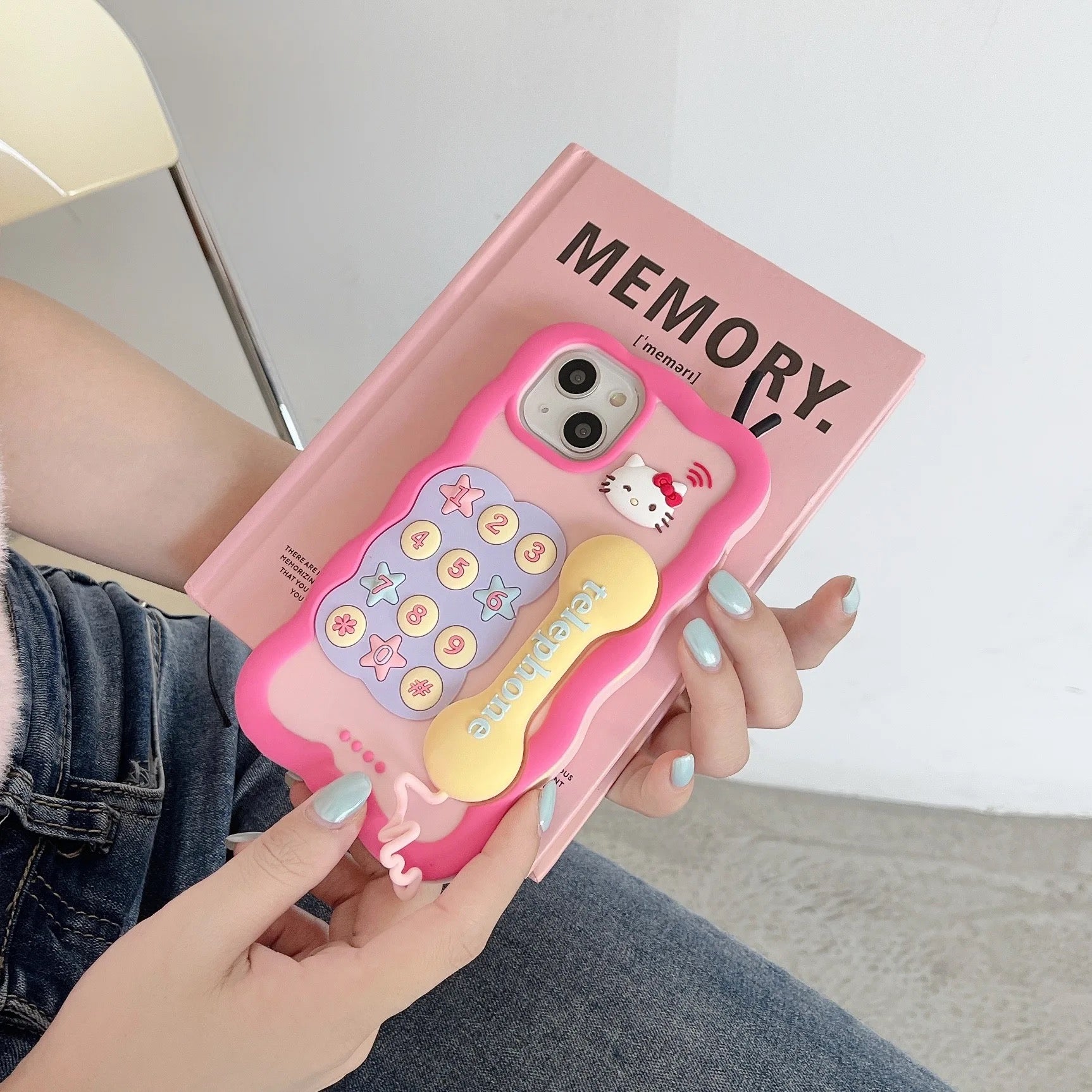 Hello Kitty Telephone Wired Rubber Silicone iPhone Case For iPhone 13 & iPhone 14