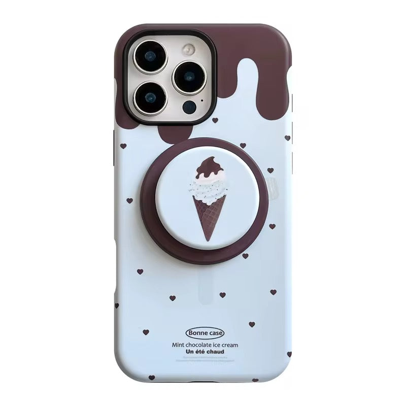Ice Cream Brown Hearts Magsafe Magnetic Phone Holder iPhone Pre-Order Case