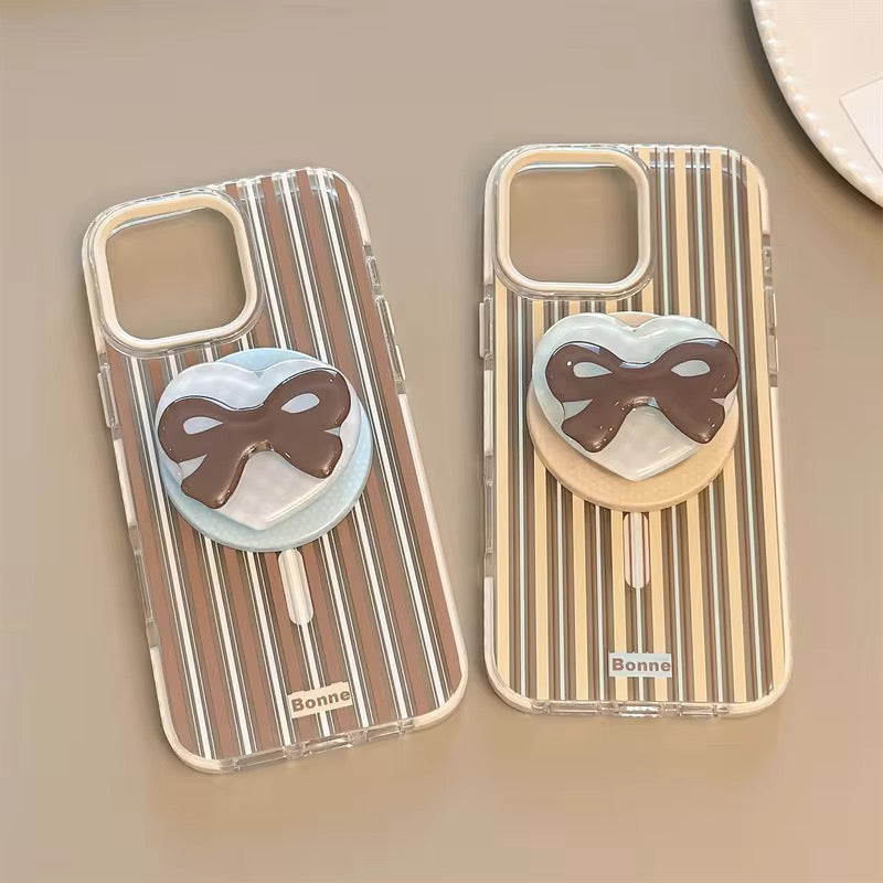 Striped Transparent Bow Magsafe Magnetic Phone Holder iPhone Pre-Order Case
