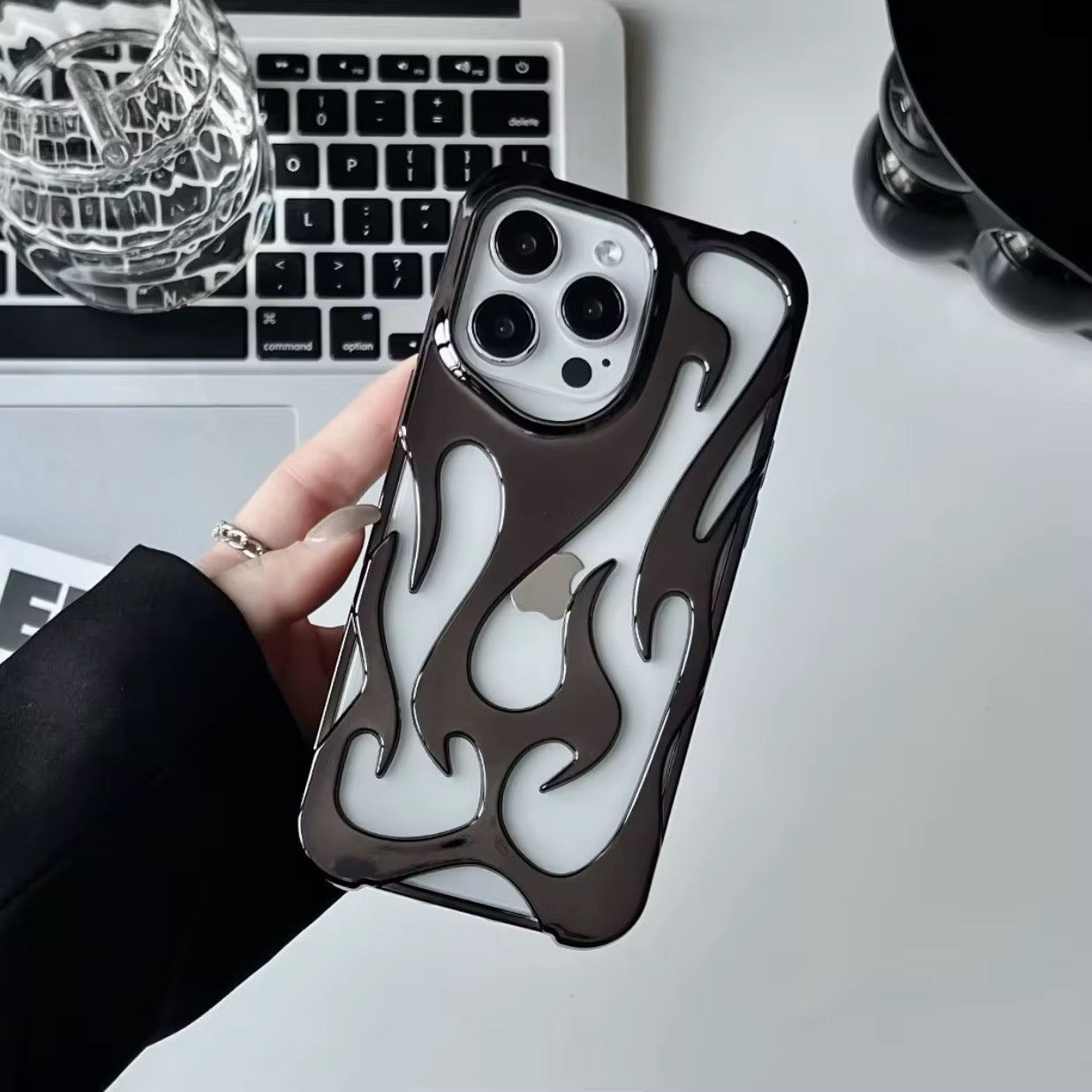 3D Luxury Flame Glossy Pre-Order iPhone Skeleton Designer Bumper Case