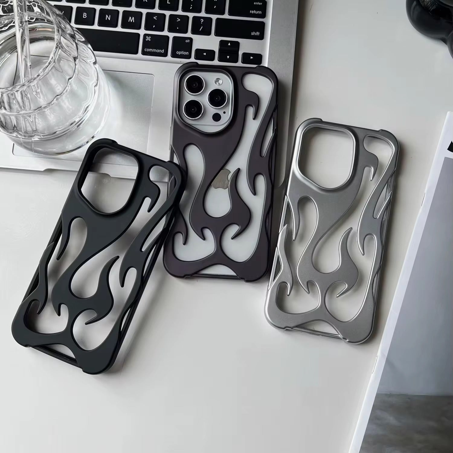 3D Luxury Flame Matte Pre-Order iPhone Skeleton Designer Bumper Case