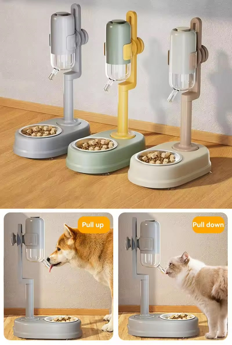 Pet Dog Cat 2 in 1 Pre-Order Multifunctional Feeding & Water Station With Ceramic & Stainless Steel Bowl