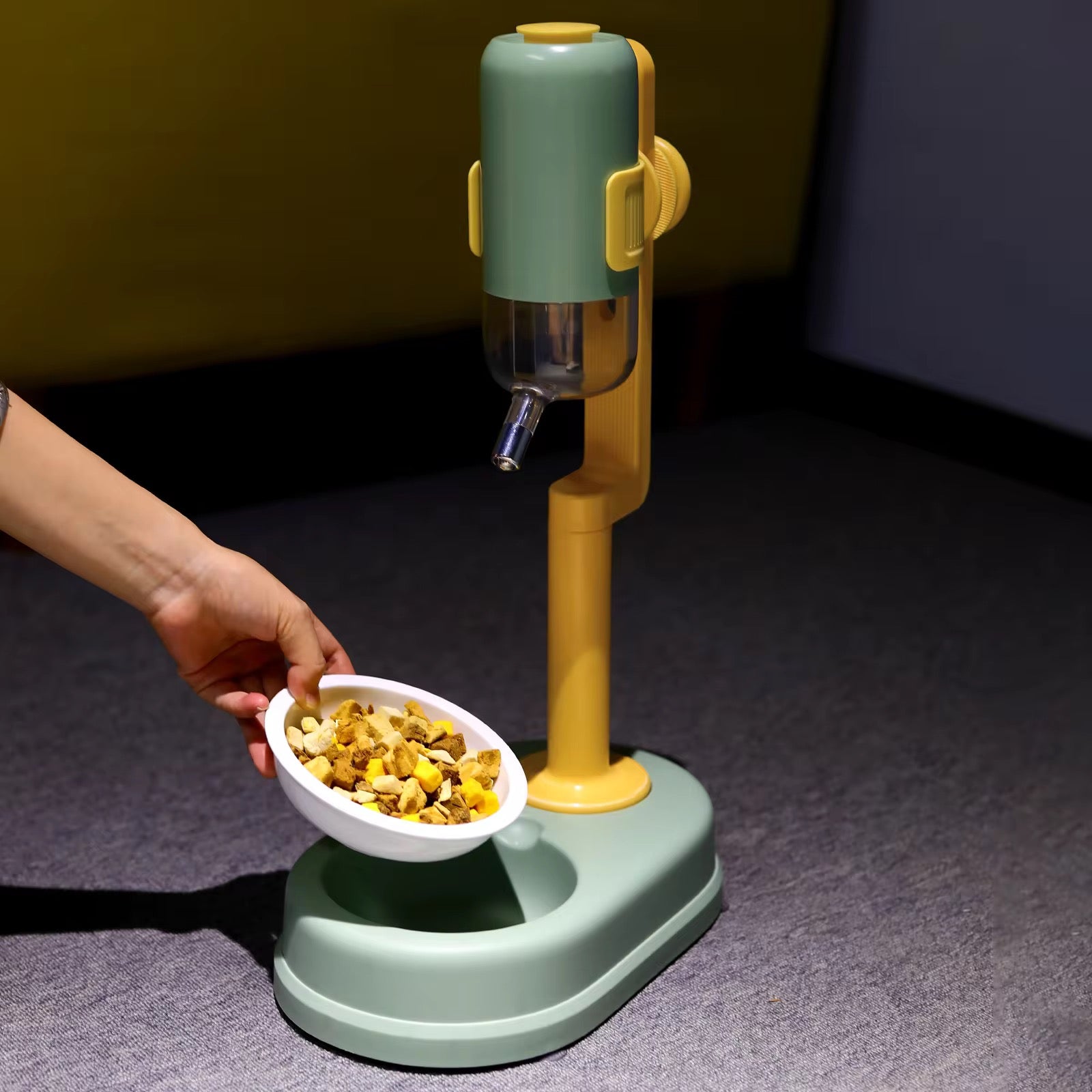 Pet Dog Cat 2 in 1 Pre-Order Multifunctional Feeding & Water Station With Ceramic & Stainless Steel Bowl