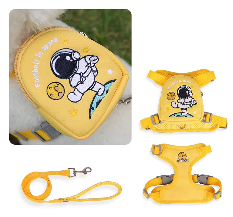 Luxury Pet Dog Pre-Order Space Astronaut Nasa Harness Chest Vest With Built-In Bag & Rope Leash