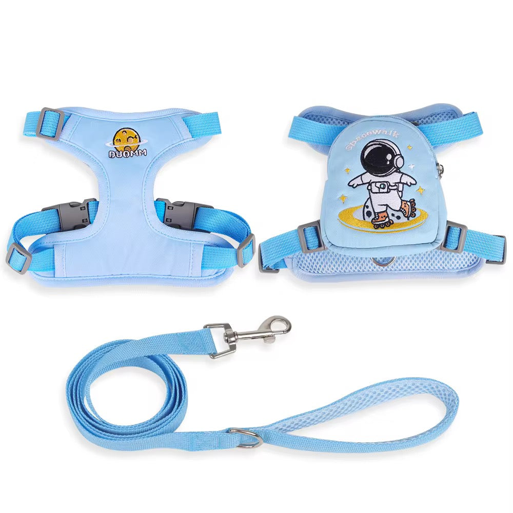 Luxury Pet Dog Pre-Order Space Astronaut Nasa Harness Chest Vest With Built-In Bag & Rope Leash