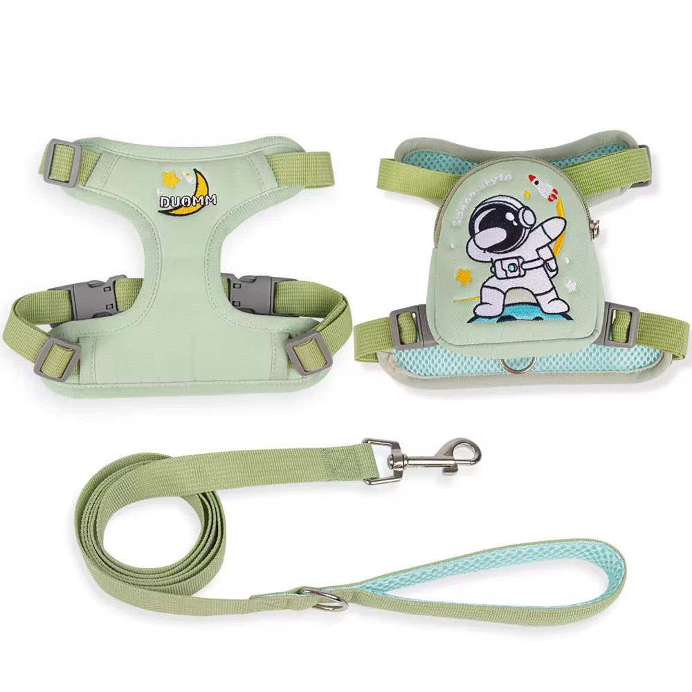 Luxury Pet Dog Pre-Order Space Astronaut Nasa Harness Chest Vest With Built-In Bag & Rope Leash