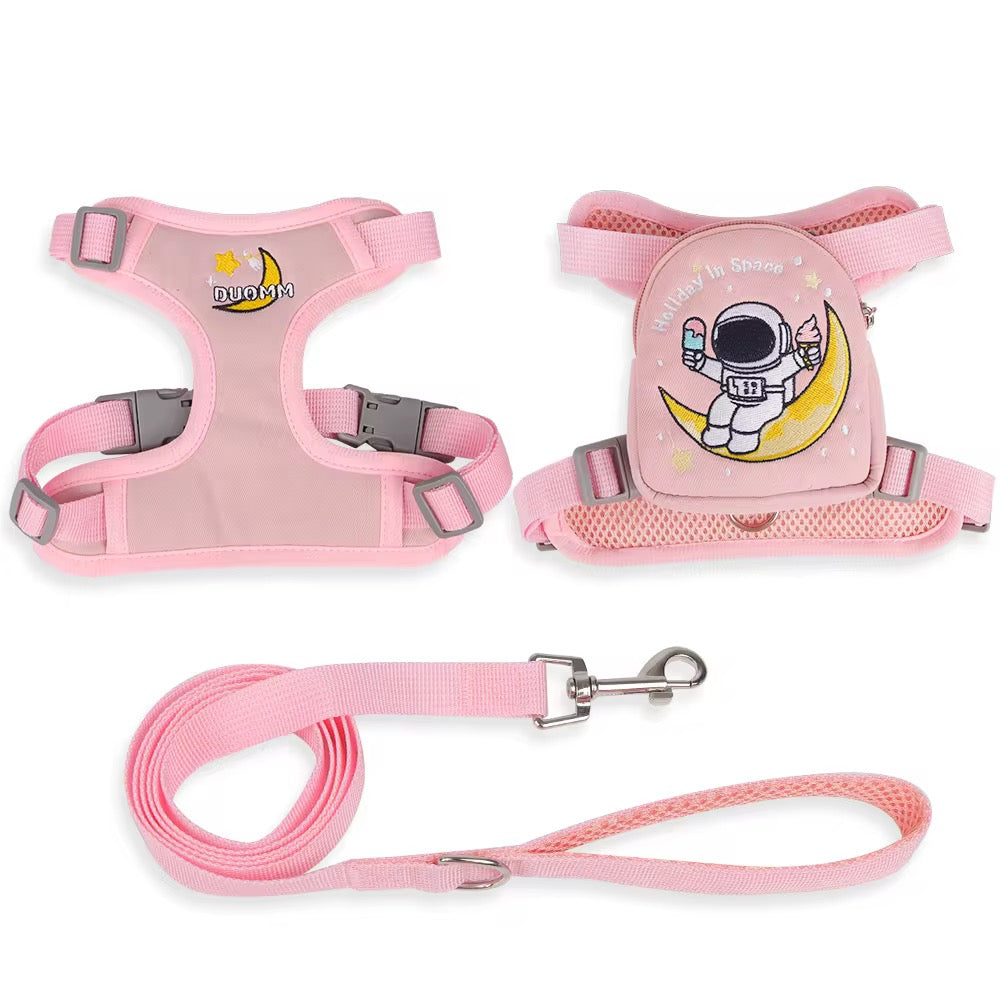 Luxury Pet Dog Pre-Order Space Astronaut Nasa Harness Chest Vest With Built-In Bag & Rope Leash