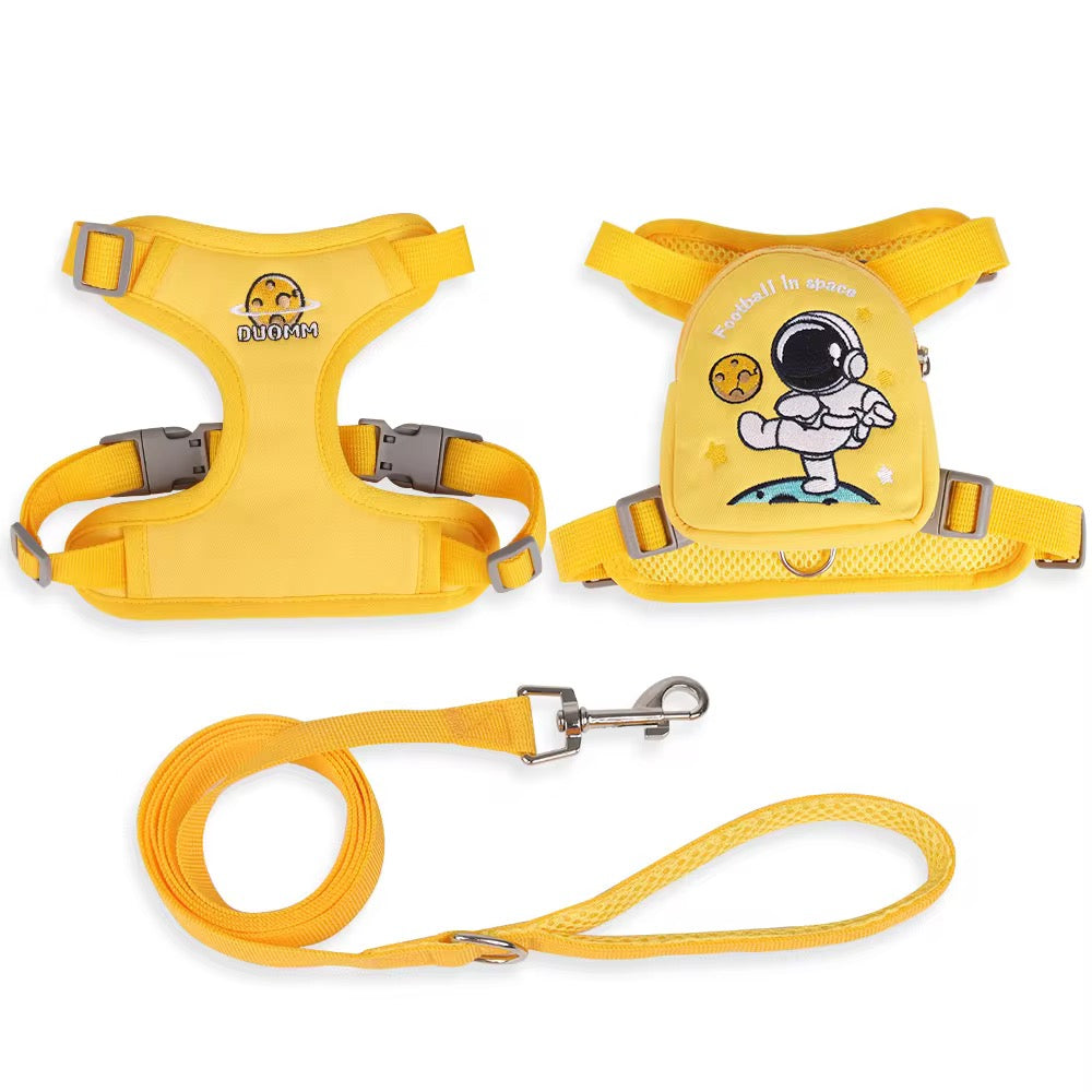 Luxury Pet Dog Pre-Order Space Astronaut Nasa Harness Chest Vest With Built-In Bag & Rope Leash