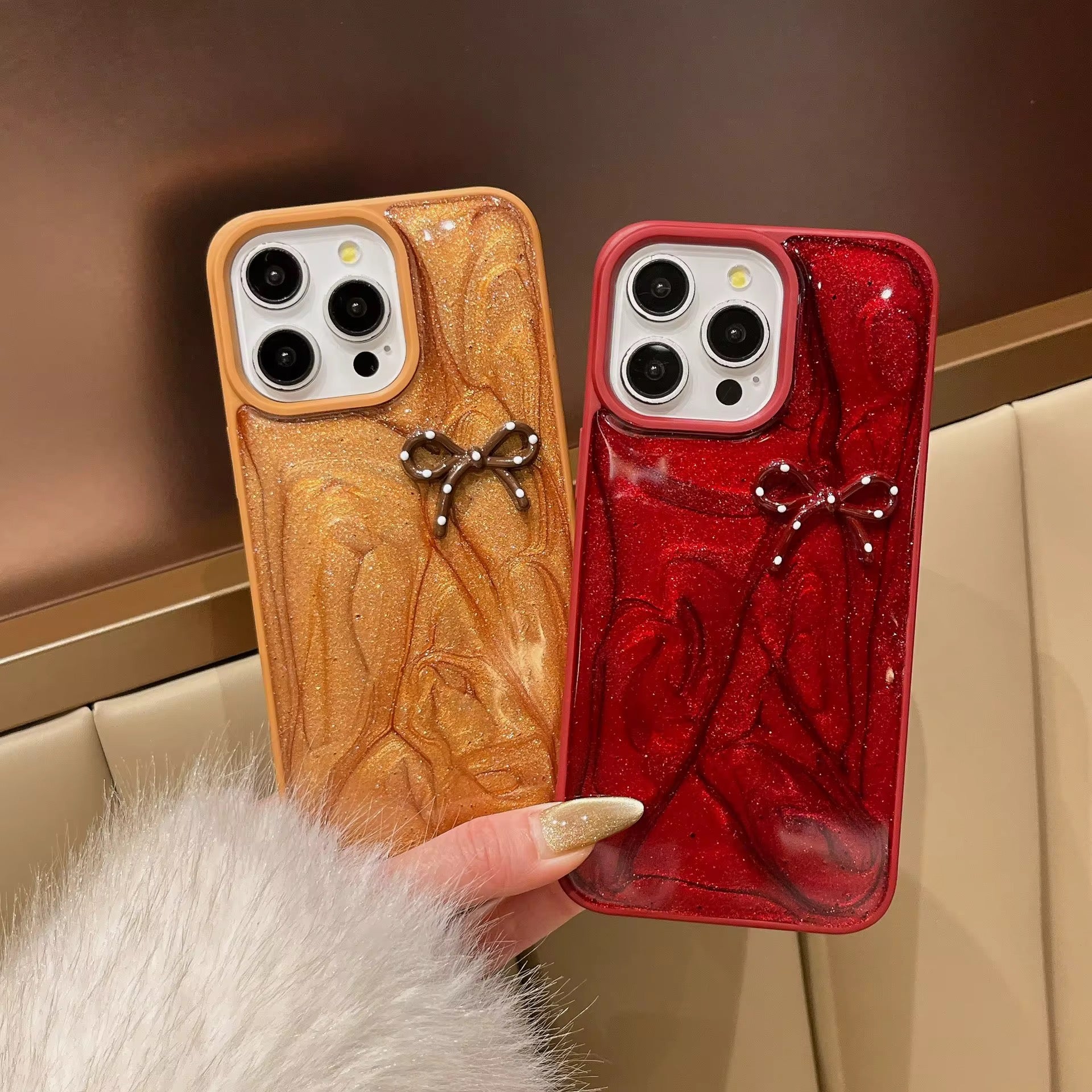 Cute Red Glitter Pre-Order Polka Bow Hybrid Bumper iPhone Case