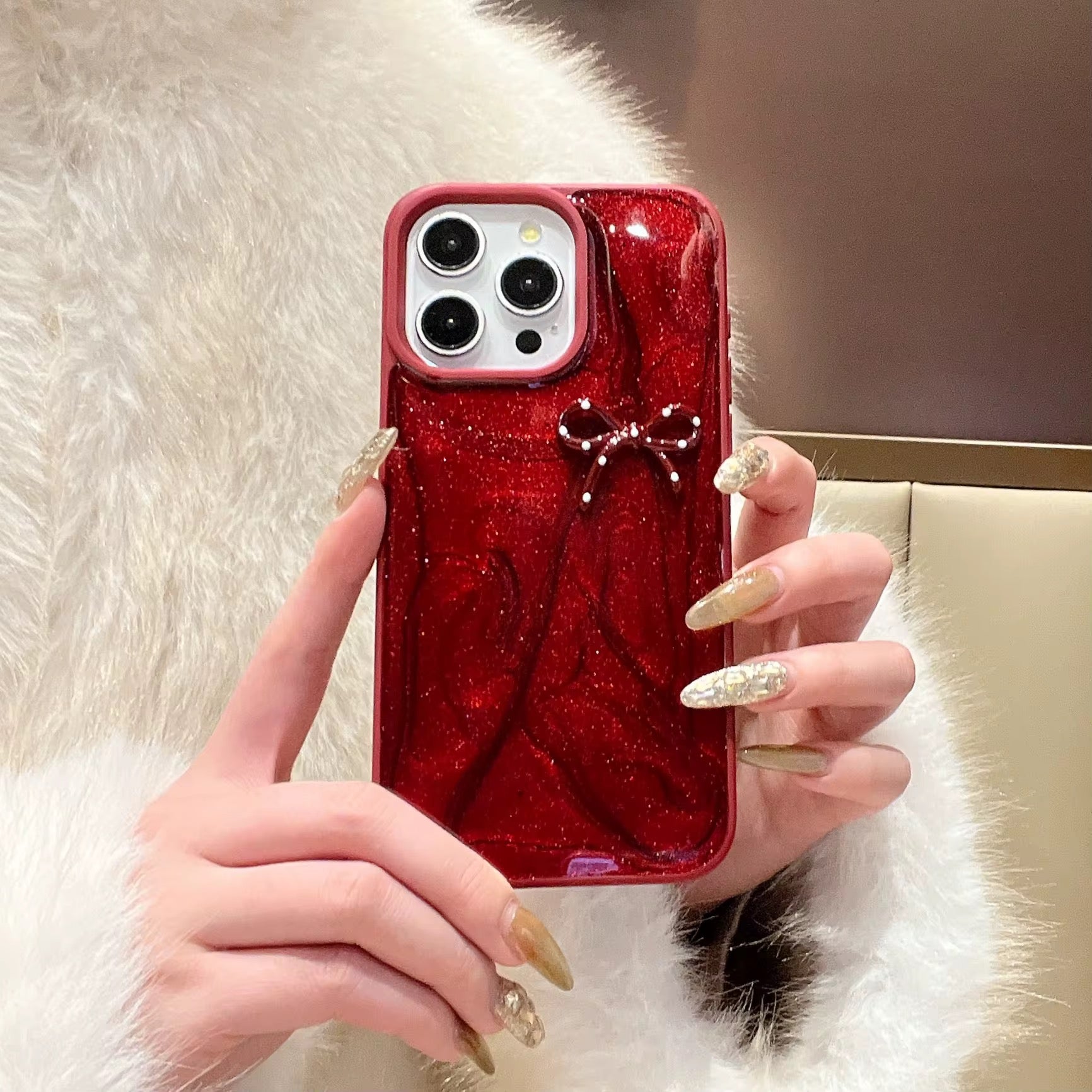 Cute Red Glitter Pre-Order Polka Bow Hybrid Bumper iPhone Case