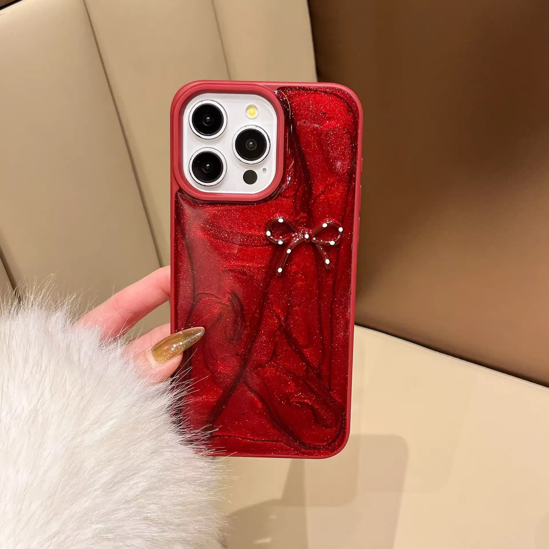 Cute Red Glitter Pre-Order Polka Bow Hybrid Bumper iPhone Case