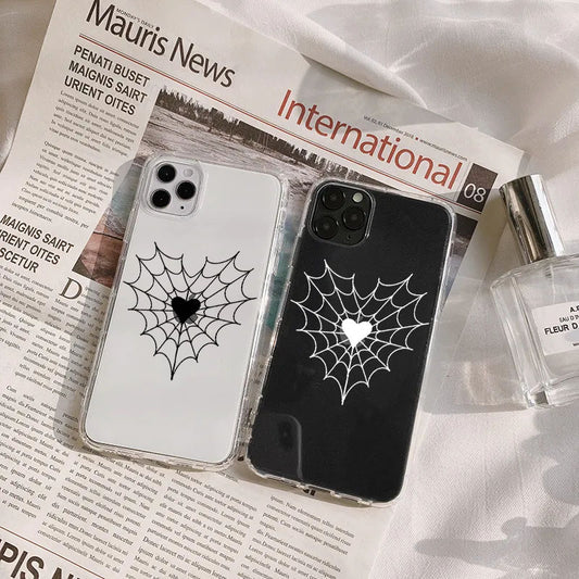 Spider Web Heart White Black Clear Transparent Custom Slim Soft Cases