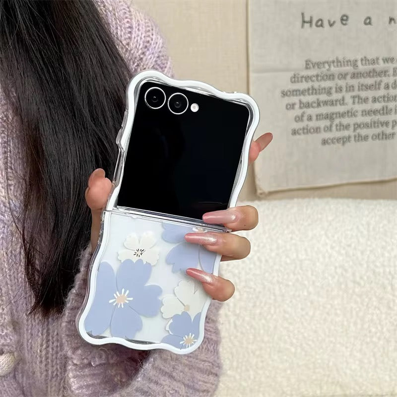 Blue Floral Wavy Edge Bumper Lanyard Chain Samsung Z Flip Pre-Order Case