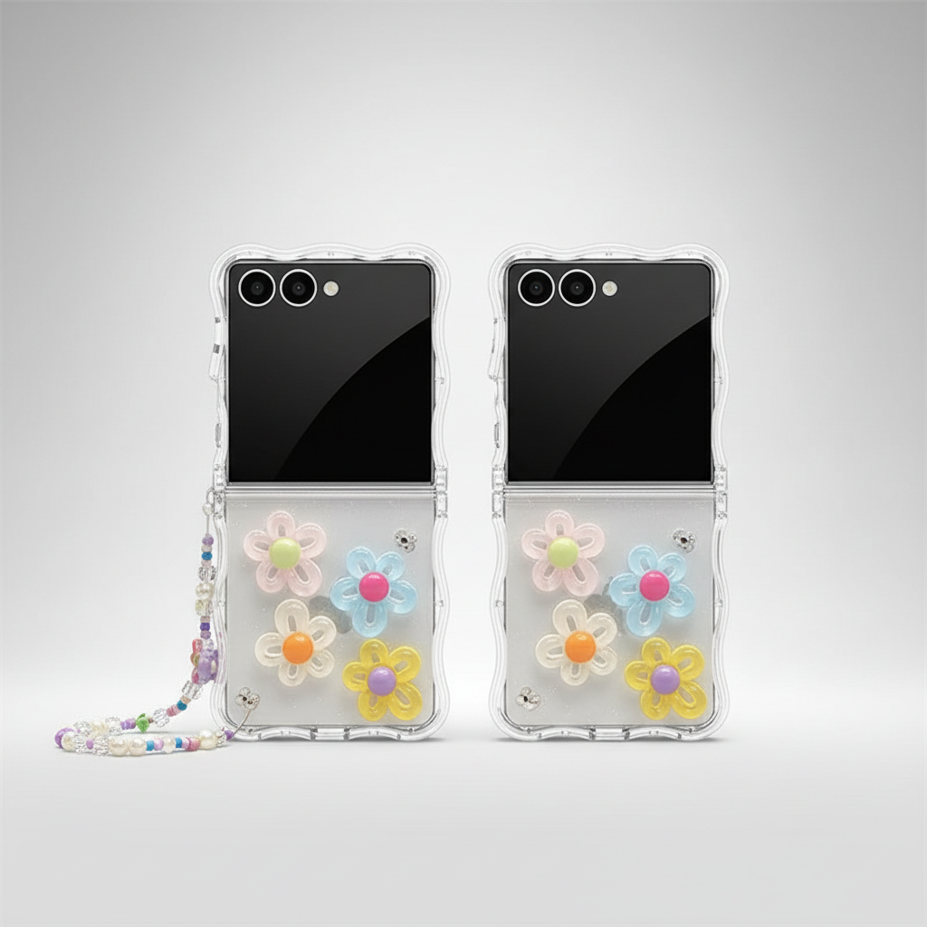 Colorful Floral Wavy Edge Bumper Lanyard Chain Samsung Z Flip Pre-Order Case