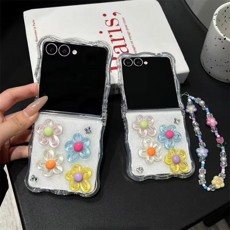 Colorful Floral Wavy Edge Bumper Lanyard Chain Samsung Z Flip Pre-Order Case