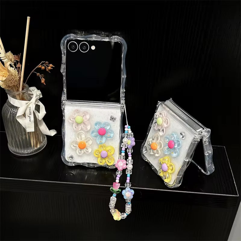 Colorful Floral Wavy Edge Bumper Lanyard Chain Samsung Z Flip Pre-Order Case