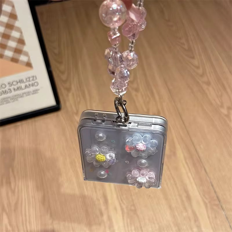 3D Cute Pearl Flower Lanyard Bracelet Chain Samsung Z Flip Fold