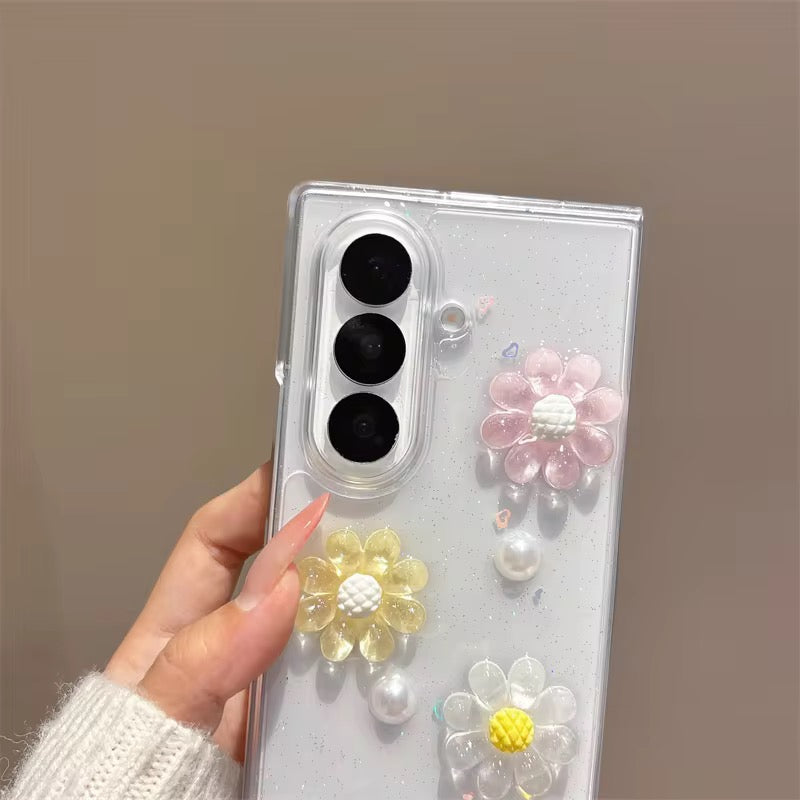 3D Cute Pearl Flower Lanyard Bracelet Chain Samsung Z Flip Fold