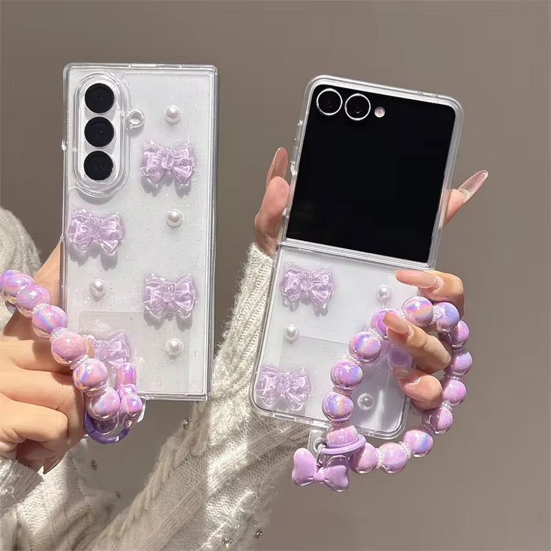 3D Purple Bow Lanyard Bracelet Chain Samsung Z Flip Fold Pre-Order Case