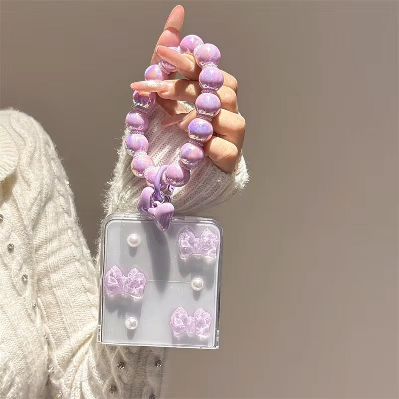 3D Purple Bow Lanyard Bracelet Chain Samsung Z Flip Fold Pre-Order Case