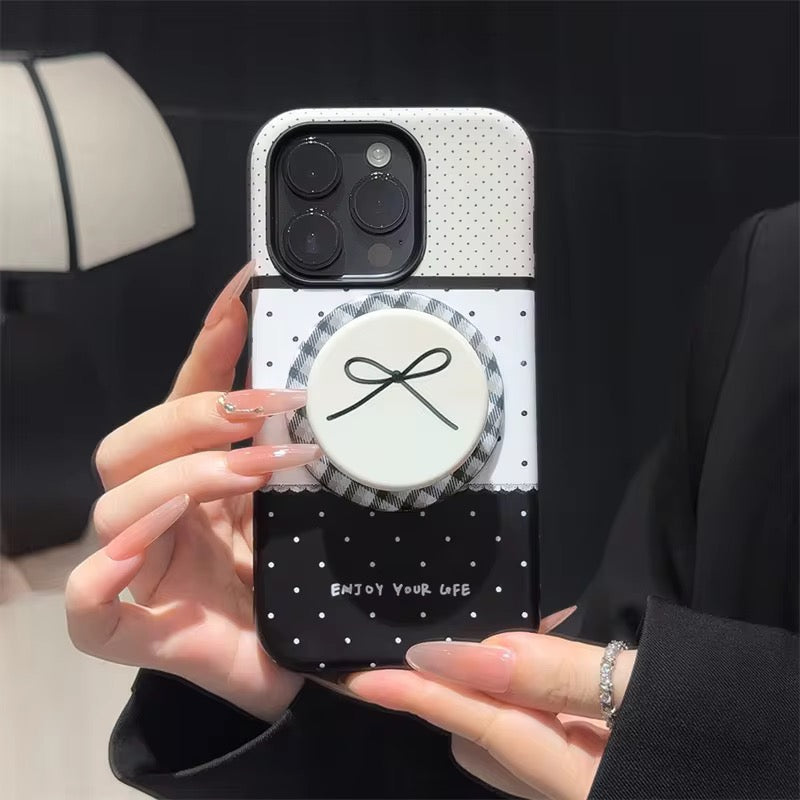 Black White Polka Dot Trendy Magsafe Magnetic Phone Holder iPhone Pre-Order Case