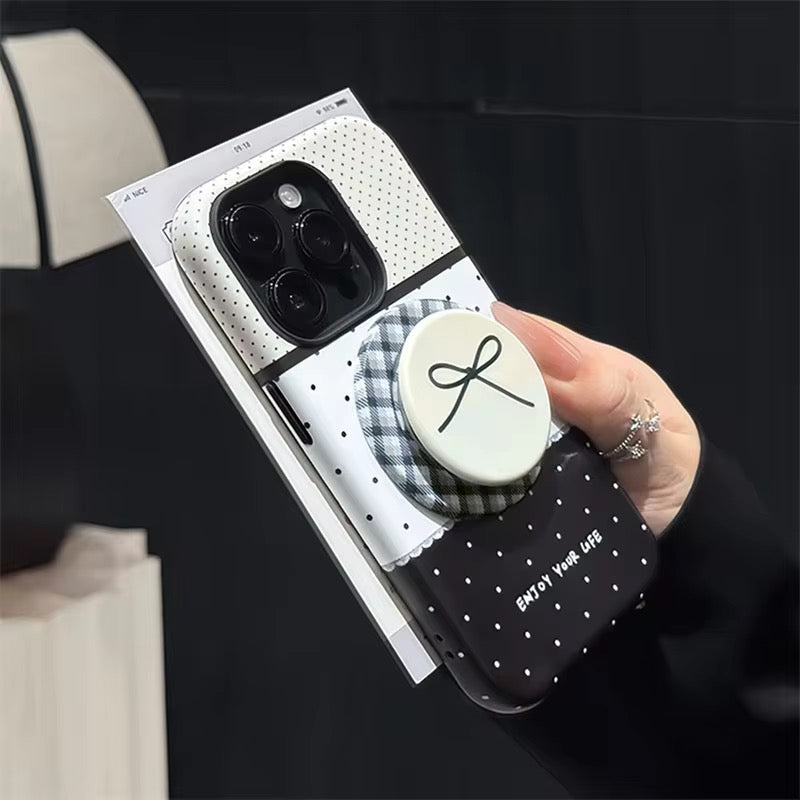 Black White Polka Dot Trendy Magsafe Magnetic Phone Holder iPhone Pre-Order Case