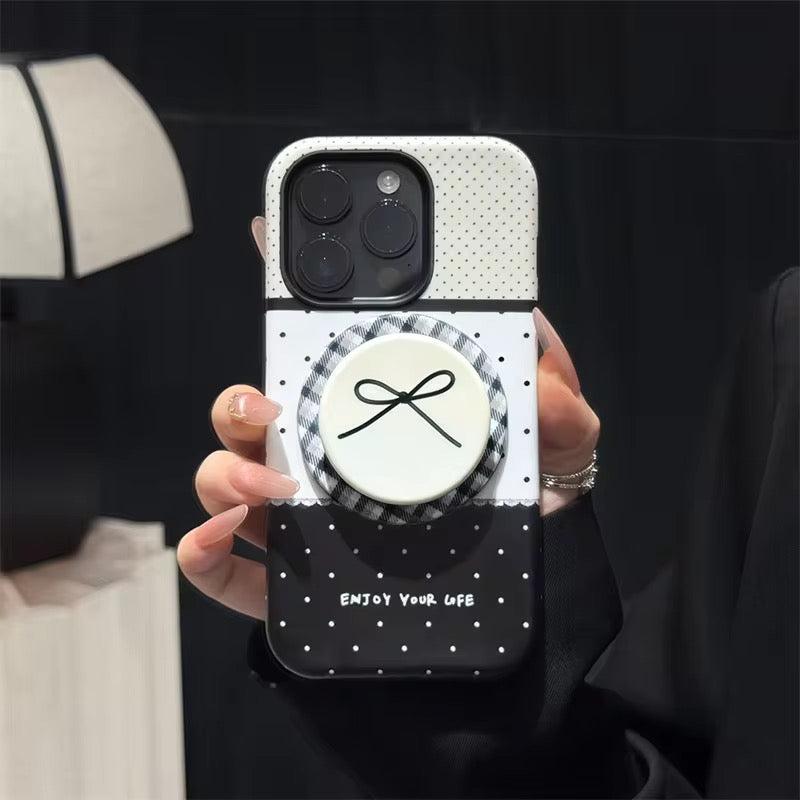 Black White Polka Dot Trendy Magsafe Magnetic Phone Holder iPhone Pre-Order Case