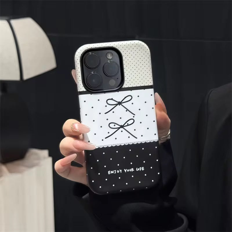 Black White Polka Dot Trendy Magsafe Magnetic Phone Holder iPhone Pre-Order Case