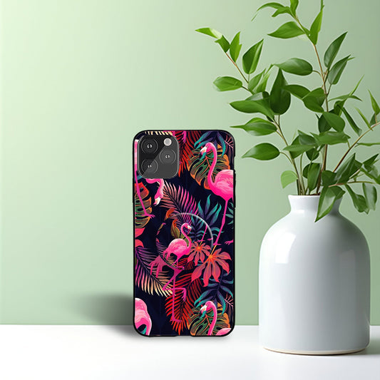 Night Flamingo Phone Holder Glossy Metal Bumper Case