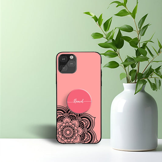 Blush Pink Mandala Phone Holder Glossy Metal Bumper Case