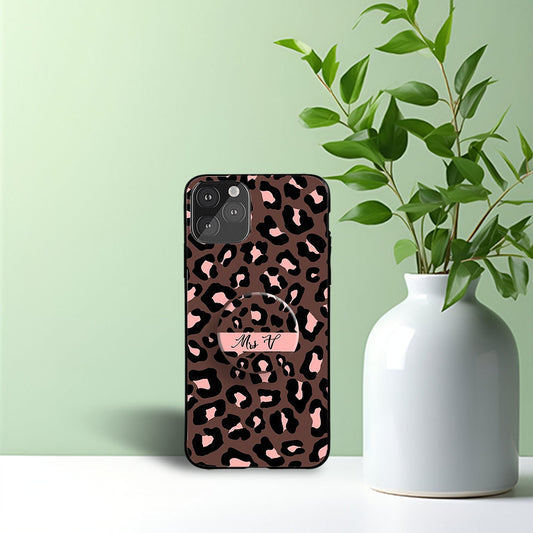 Pink & Black Leopard Phone Holder Glossy Metal Bumper Case