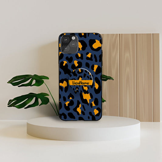 Gold Rush Leopard Phone Holder Glossy Metal Bumper Case