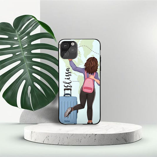Traveler Blue Suitcase Girl Custom Glossy Metal Bumper Case