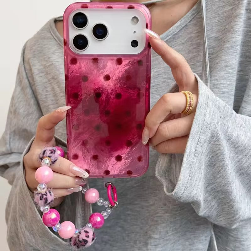 Pink Tie-Dye Polka Dots iPhone Pre-Order Case With Bracelet Chain Charm