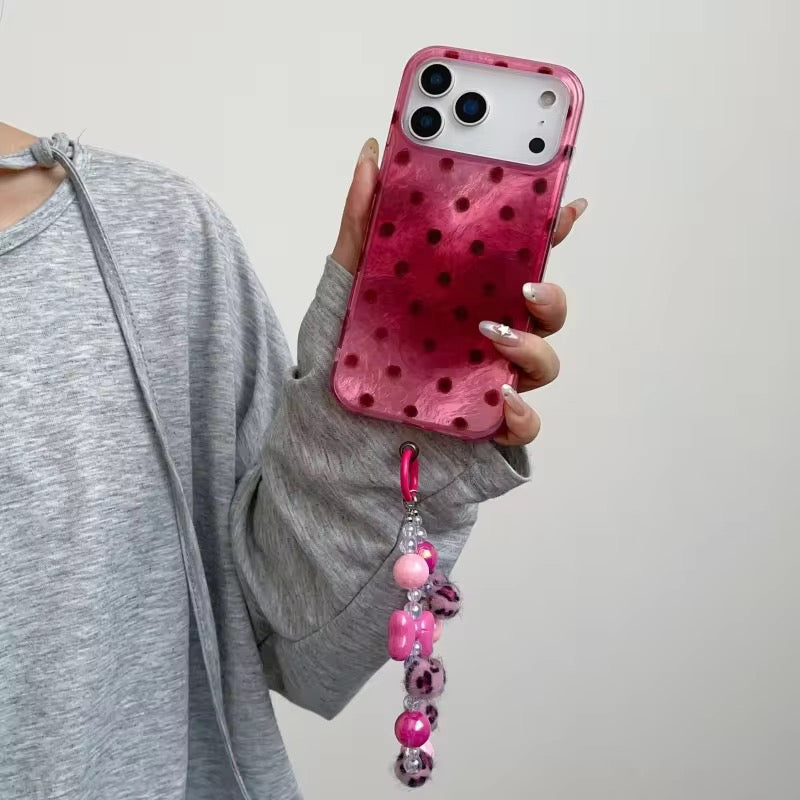 Pink Tie-Dye Polka Dots iPhone Pre-Order Case With Bracelet Chain Charm