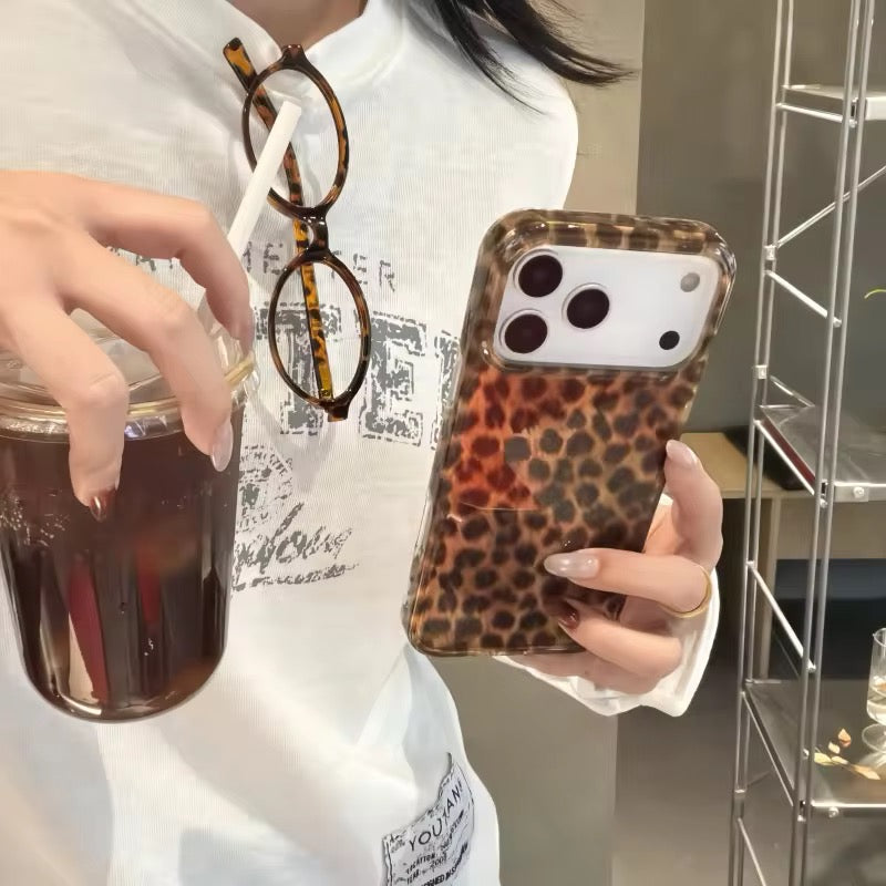 Brown Yellow Leopard Print iPhone Pre-Order Case With Bracelet Chain Charm