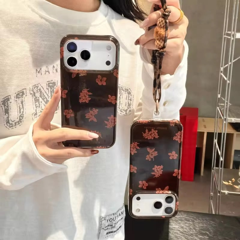 Autumn Winter Brown Floral iPhone Pre-Order Case With Bracelet Chain Charm