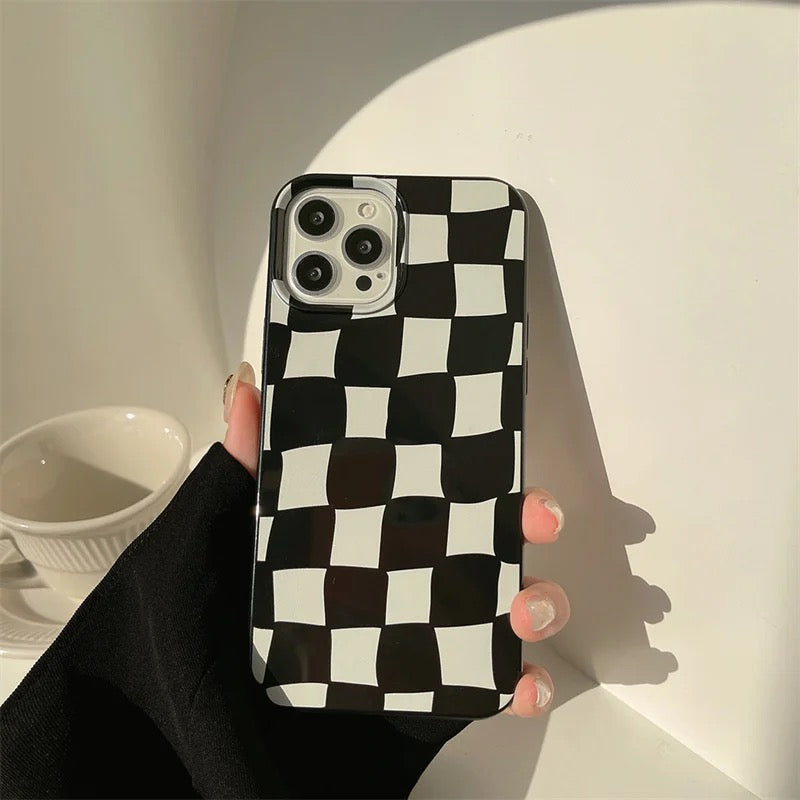 Black White Chess Checks Board Lattice Glossy iPhone Soft Case