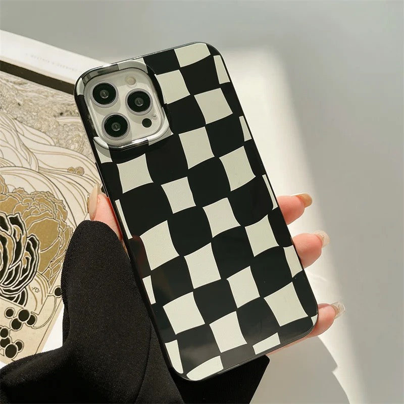 Black White Chess Checks Board Lattice Glossy iPhone Soft Case