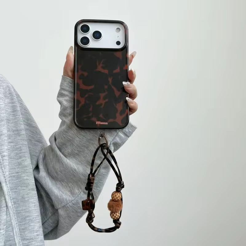Dark Brown Leopard iPhone Pre-Order Case With Bracelet Chain Charm