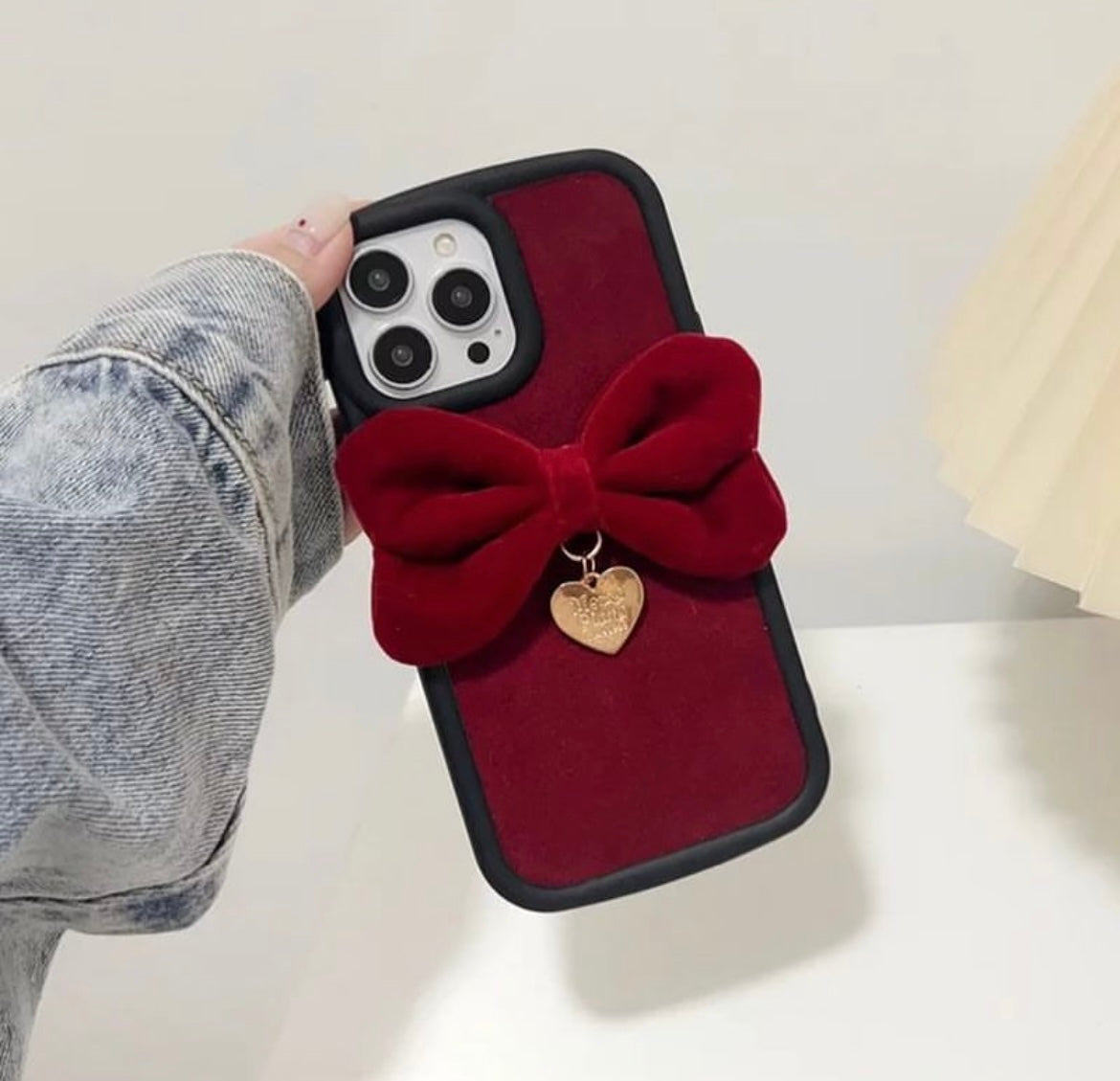 Red Velvet Bow Winter Fabric Silicone Rubber iPhone Case