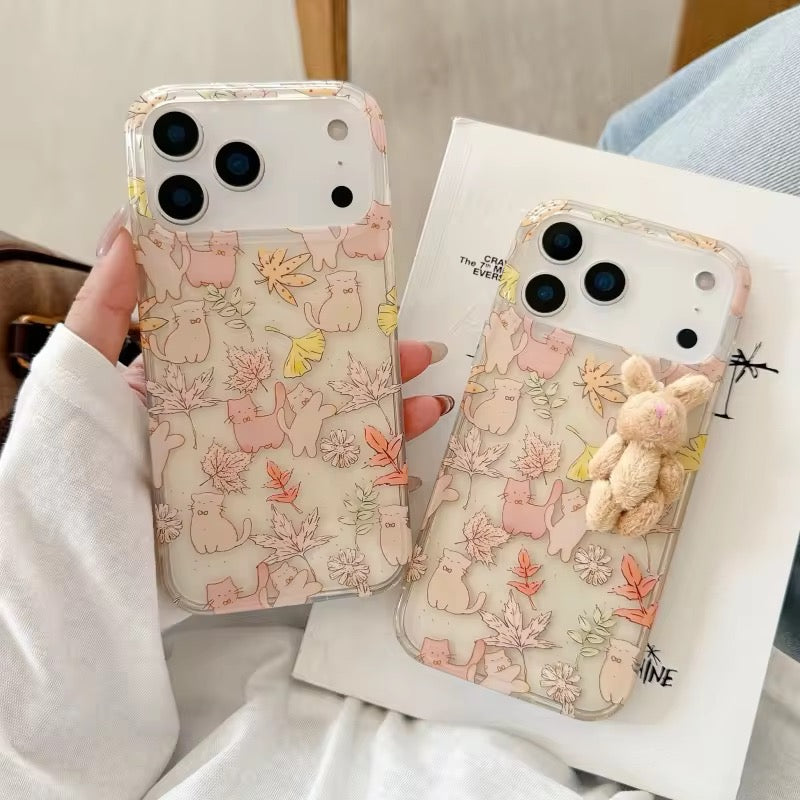 Cute Maple Leaf Cat With 3D Fur Bunny iPhone Pre-Order Soft Transparent Case