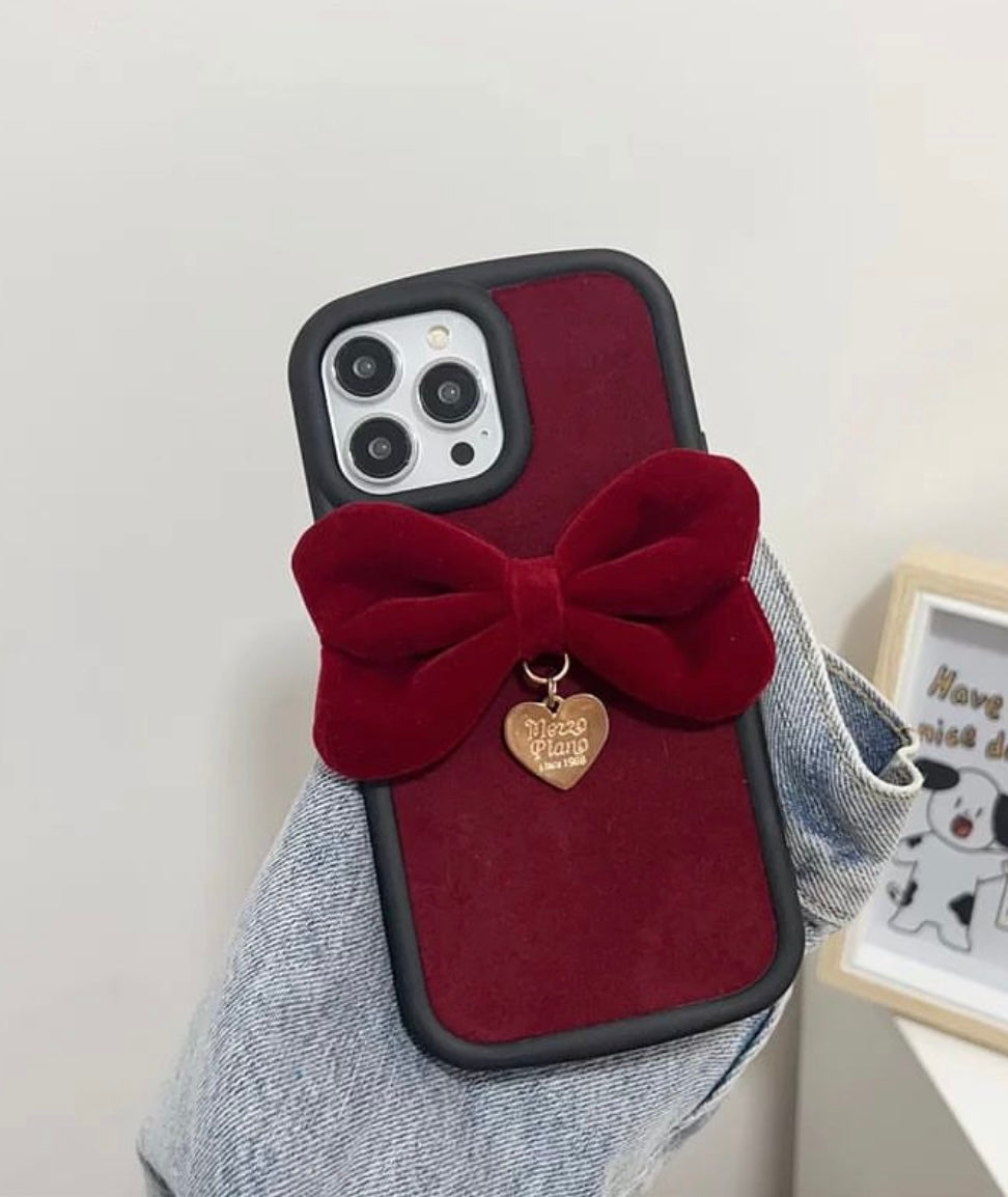 Red Velvet Bow Winter Fabric Silicone Rubber iPhone Case