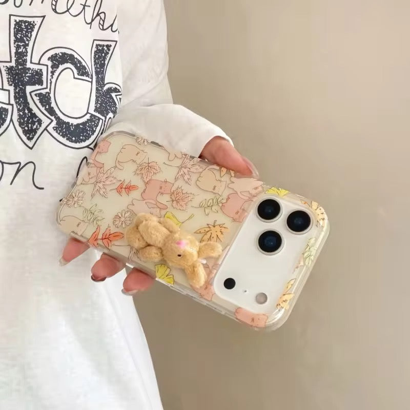 Cute Maple Leaf Cat With 3D Fur Bunny iPhone Pre-Order Soft Transparent Case