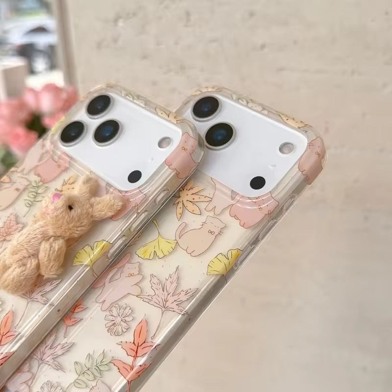 Cute Maple Leaf Cat With 3D Fur Bunny iPhone Pre-Order Soft Transparent Case